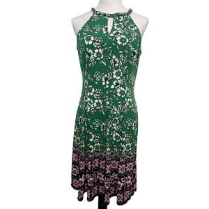NWT Wisp‎ Floral Halter Dress Keyhole Neckline Green Purple White Size 2